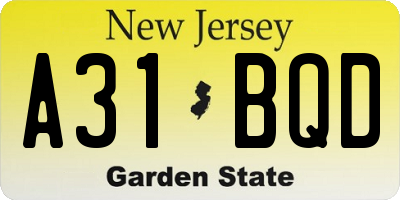 NJ license plate A31BQD