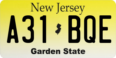 NJ license plate A31BQE