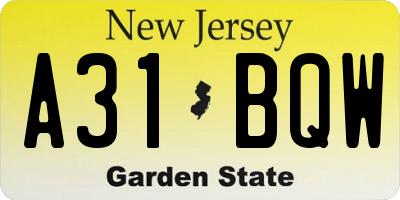 NJ license plate A31BQW