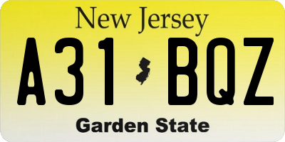 NJ license plate A31BQZ