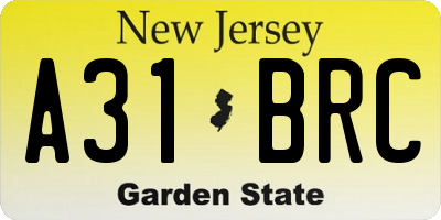 NJ license plate A31BRC