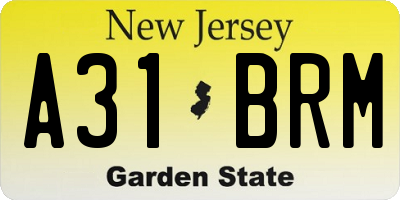 NJ license plate A31BRM