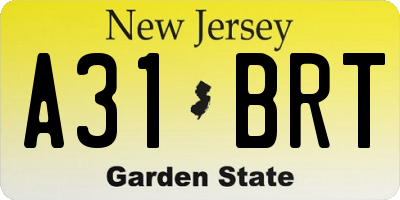 NJ license plate A31BRT