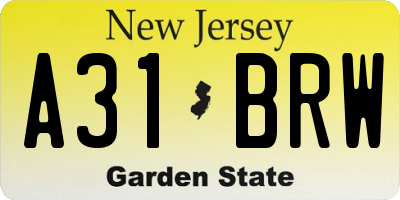 NJ license plate A31BRW