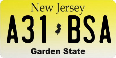 NJ license plate A31BSA