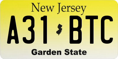 NJ license plate A31BTC
