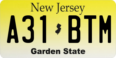 NJ license plate A31BTM