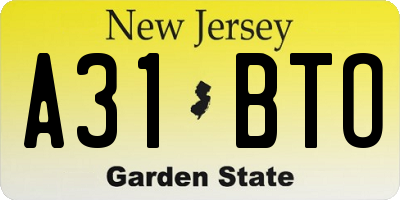 NJ license plate A31BTO