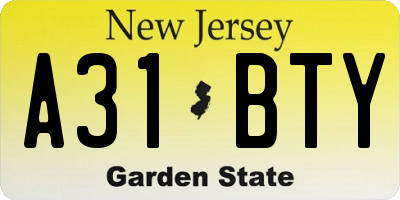 NJ license plate A31BTY