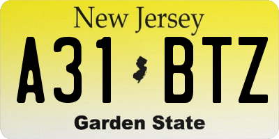 NJ license plate A31BTZ