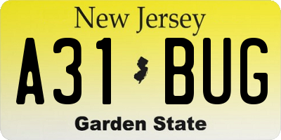 NJ license plate A31BUG