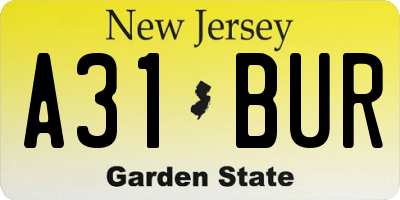 NJ license plate A31BUR