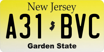 NJ license plate A31BVC