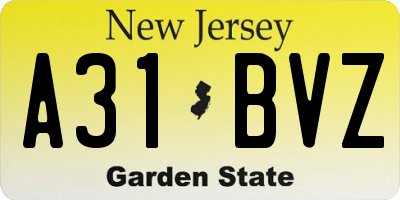 NJ license plate A31BVZ