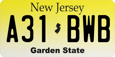 NJ license plate A31BWB