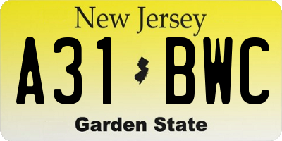 NJ license plate A31BWC