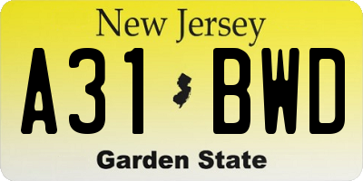 NJ license plate A31BWD