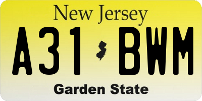 NJ license plate A31BWM