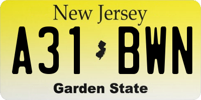 NJ license plate A31BWN