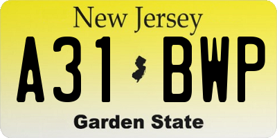 NJ license plate A31BWP