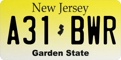 NJ license plate A31BWR