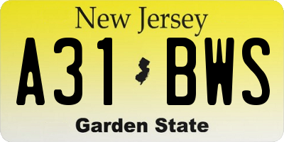 NJ license plate A31BWS