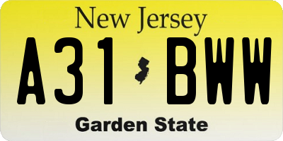 NJ license plate A31BWW