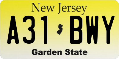 NJ license plate A31BWY
