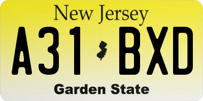 NJ license plate A31BXD