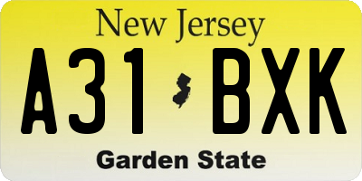 NJ license plate A31BXK