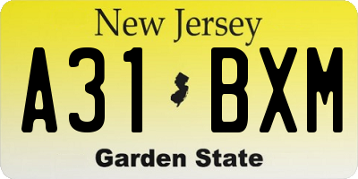 NJ license plate A31BXM