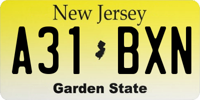 NJ license plate A31BXN