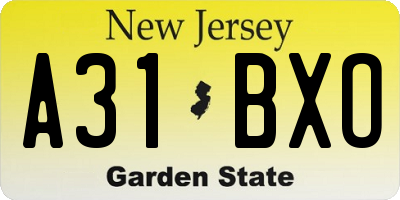 NJ license plate A31BXO