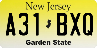NJ license plate A31BXQ