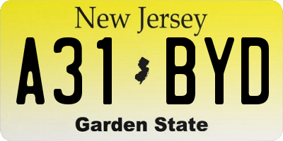 NJ license plate A31BYD