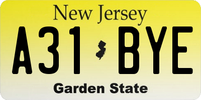 NJ license plate A31BYE