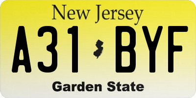 NJ license plate A31BYF