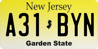 NJ license plate A31BYN