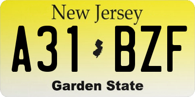 NJ license plate A31BZF