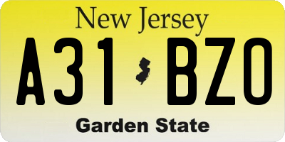 NJ license plate A31BZO