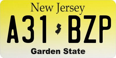NJ license plate A31BZP