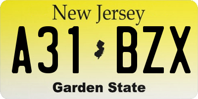 NJ license plate A31BZX