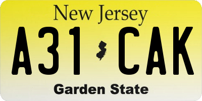 NJ license plate A31CAK