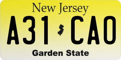 NJ license plate A31CAO
