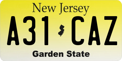 NJ license plate A31CAZ