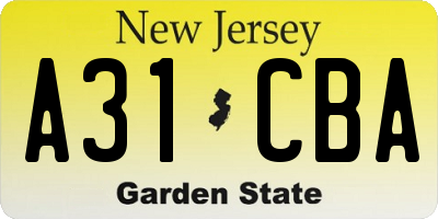 NJ license plate A31CBA