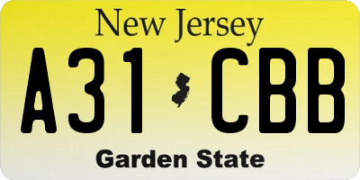 NJ license plate A31CBB
