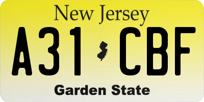 NJ license plate A31CBF