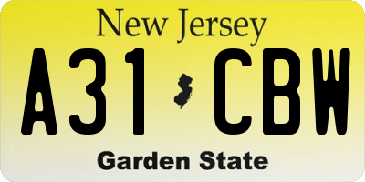 NJ license plate A31CBW