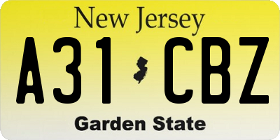 NJ license plate A31CBZ
